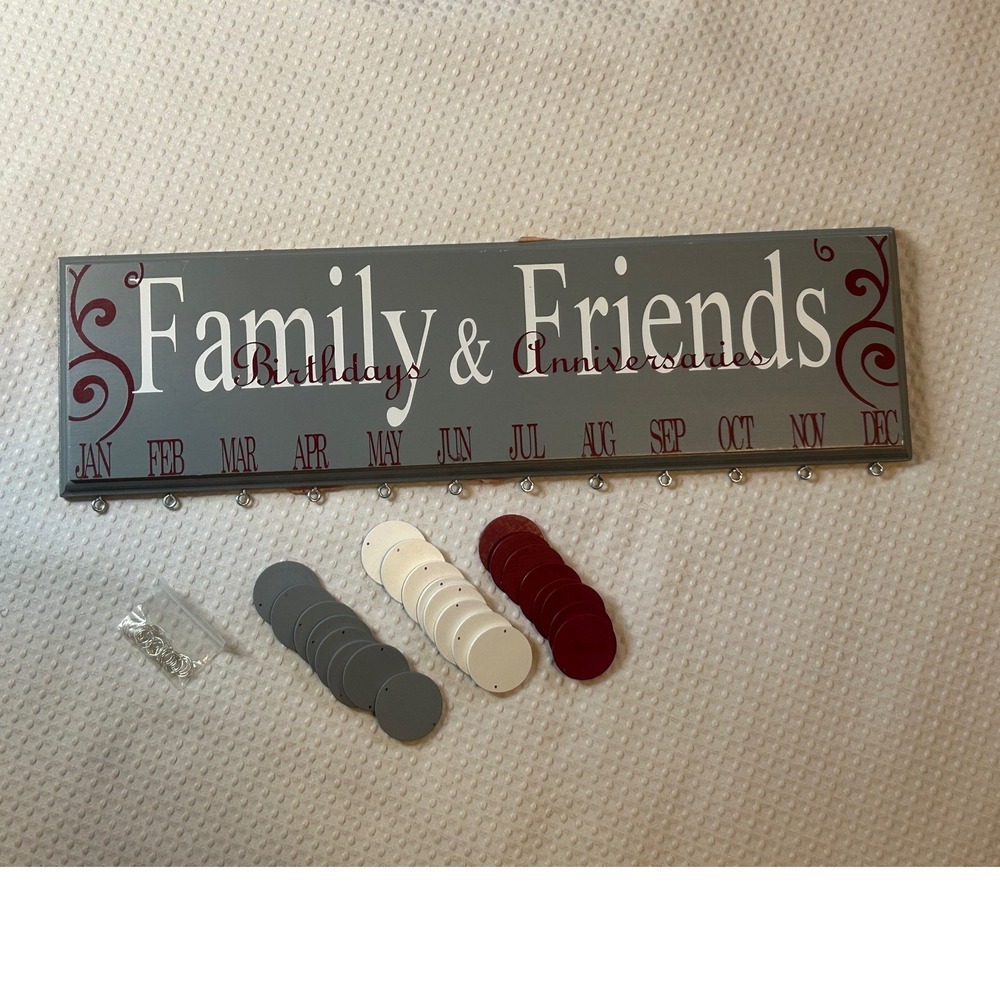 Family Friends Birthday Anniversary Celebration Calendar Board Grey Wood Discs